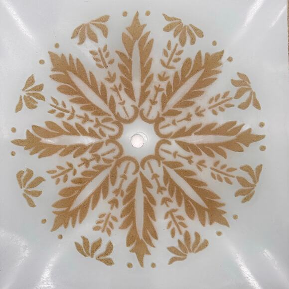 Vtg MCM square Ceiling Light Fixture Cover White Glass Gold Shade 16" 50s 60s EC - Picture 7 of 16